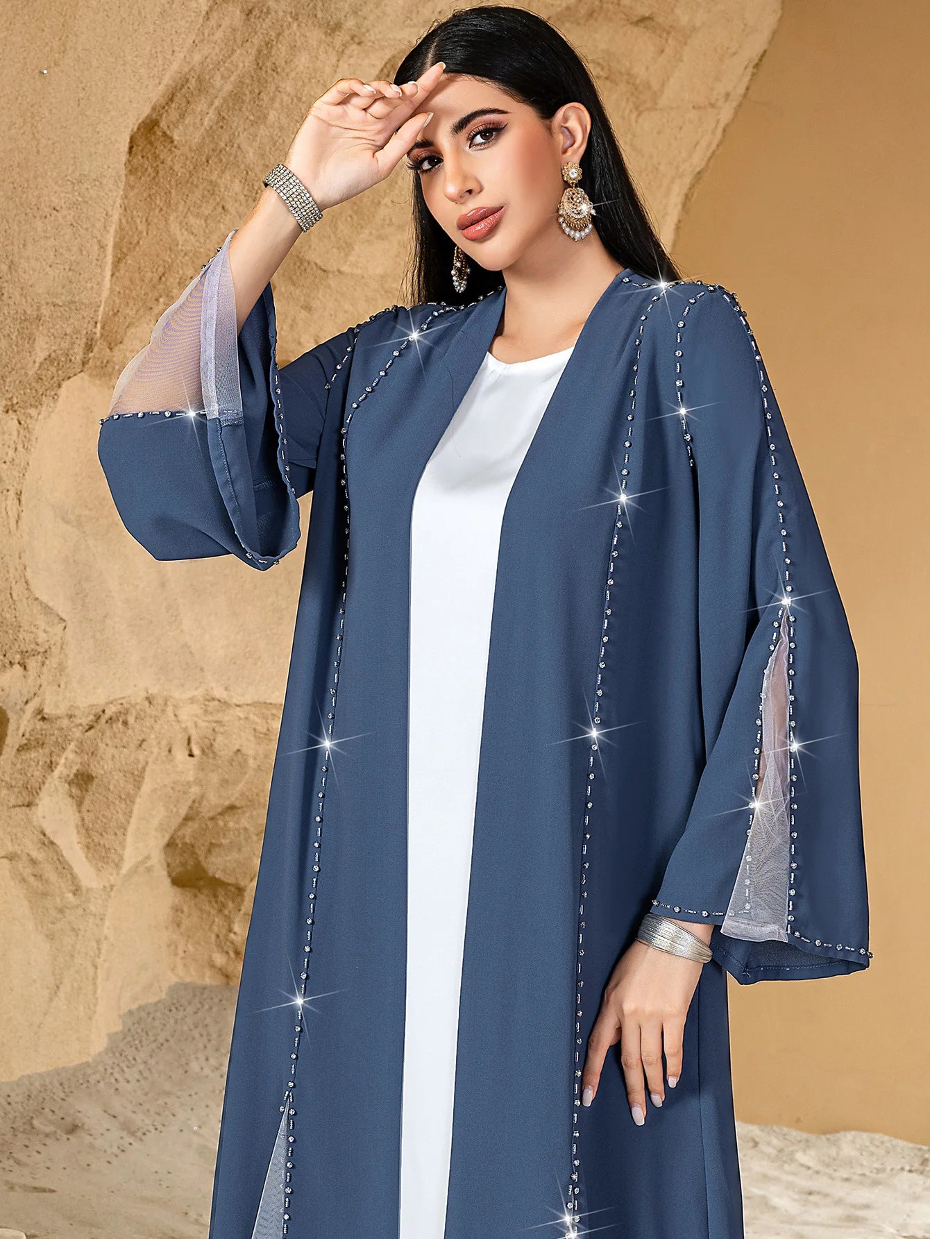 Eid Diamonds Abayas for Women 2025 Fashion Muslim Dress Dubai Open Abaya Kebaya Kimono Jalabiya Caftan Marocain Femme Robe Gown.