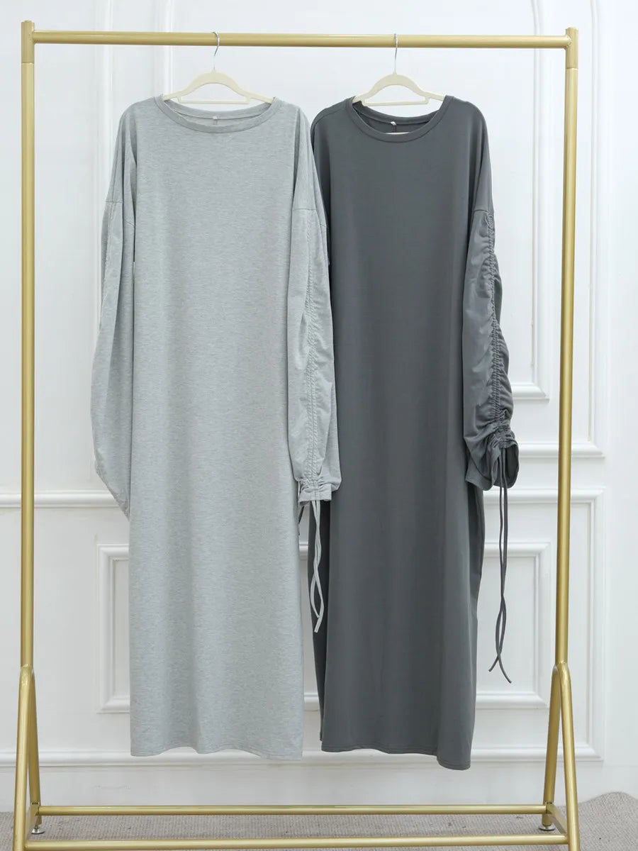 Muslim Women Arabic Dubai Abaya Drawstring sleeves Long Dress Modest Ramadan Kaftan Robe Femme musulmane Islam Clothing Kebaya.