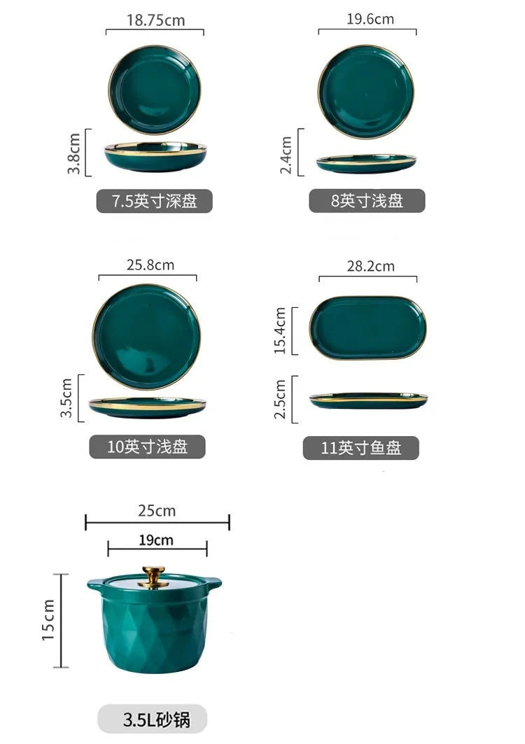 High-end Green Ceramic Plate Home Porcelain Dinner Plate Exquisite Ceramic Bowl Custom Large Size Fish Plate Kitchen Accessories.