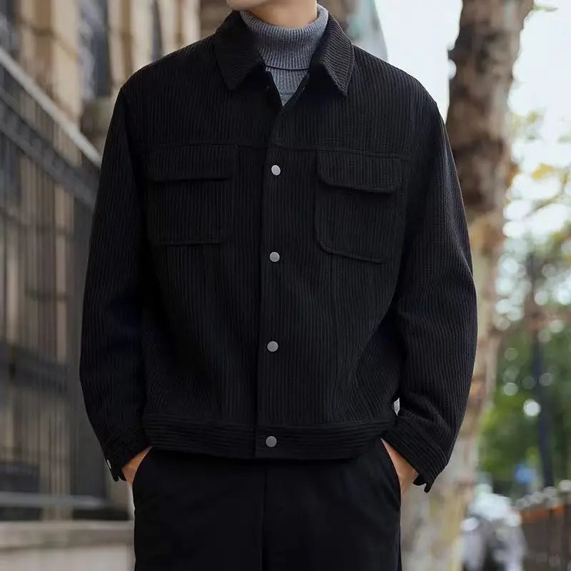 2025 Autumn and Winter Casual Retro Corduroy Workwear Collar Jacket Men's Korean Style Trendy Slim Fit Coat.