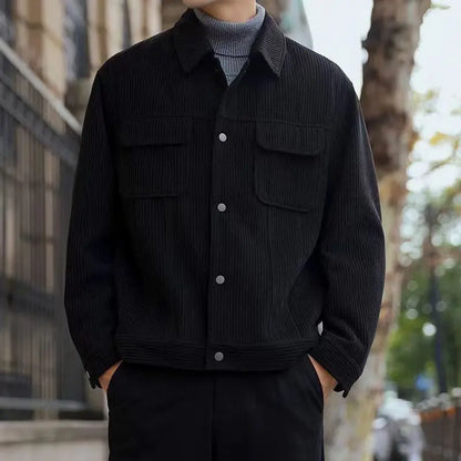 2025 Autumn and Winter Casual Retro Corduroy Workwear Collar Jacket Men's Korean Style Trendy Slim Fit Coat.