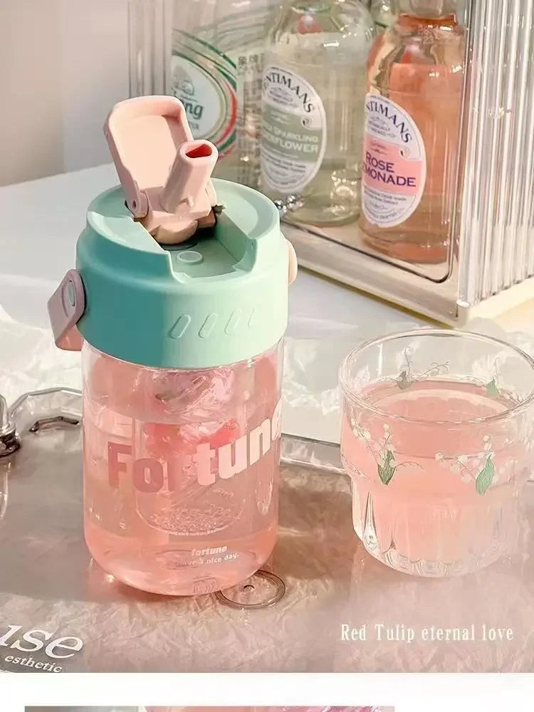 High Aesthetic Large Capacity Portable Sports Straw Cup for Girls Summer New Tea Separator Student Cup Water Bottle Gift.