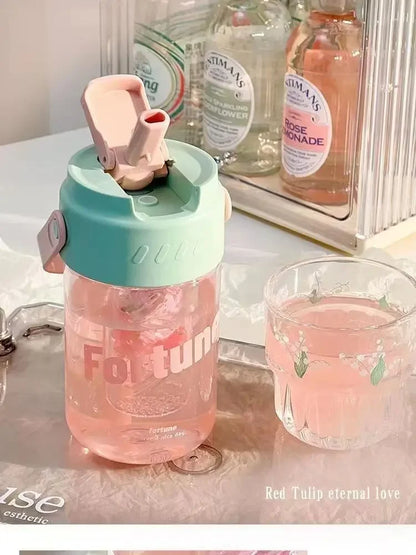 High Aesthetic Large Capacity Portable Sports Straw Cup for Girls Summer New Tea Separator Student Cup Water Bottle Gift.