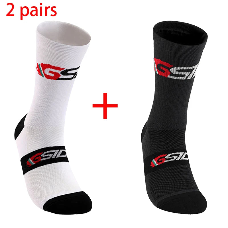 GSIDI2pairs 2023 New Cycling Socks Bike Nurse Compression Road Bike Running Mtb Knee-high White Sports Funny Brand Black