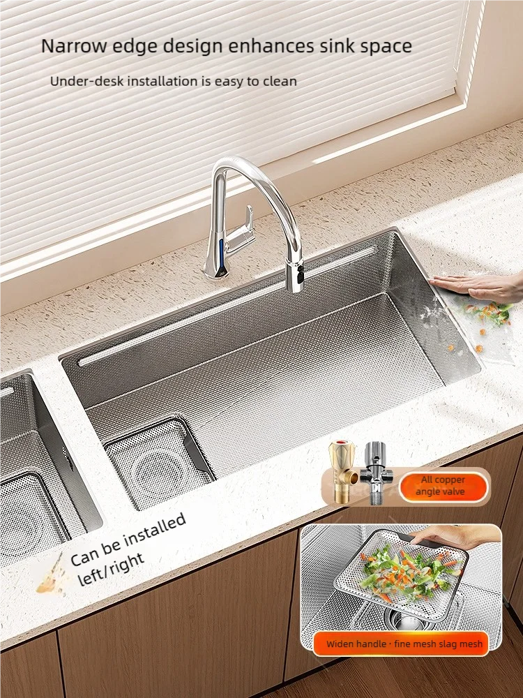 316L Stainless Steels Kitchen Sink Scratch and Grease Resistant Large Single Slot Household Left Right Mount Undermount Basin