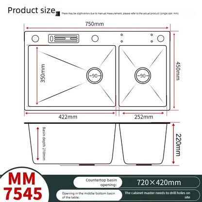 Waterfall Kitchen Sink Stainless Steel Large Double Slot With Chopping Board Rack Knife Holder Multifunctional Dishwash Basin