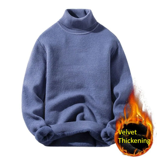 Men's Fleece High Collar Sweater Winter Thickened Solid Color Knitwear Cold-proof Warm Casual Pullover Bottoming Shirt 5XL.