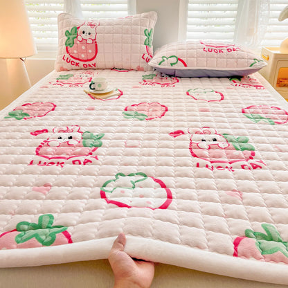 Winter Milk Velvet Mattress Toppers Thicken Quilted Bedsheet Student Bedspreads Washable Mattress Cover Queen Bedding Coverlets