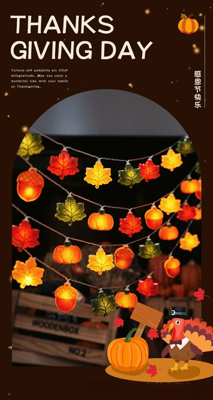 1,5/3 m Halloween LED Kürbis Lichterkette Mutter Ahornblatt Lampe Hause Weihnachten Party Dekoration Hängen Lichter Thanksgiving geschenke.