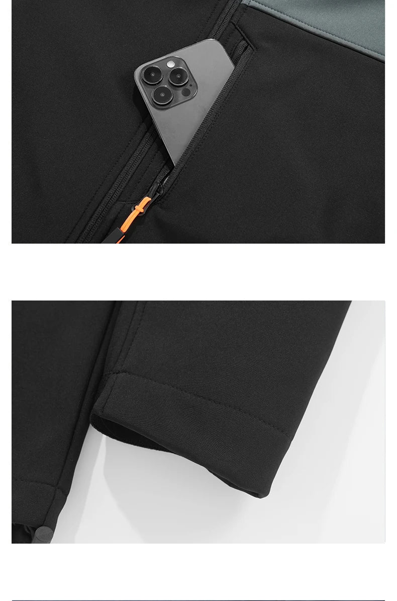 Jacket Coat Winter Soft Case Male Outdoor Sports Hooded Coat Multi-pocket Inside Fleece Casual Waterproof Windproof Sport Jacket.