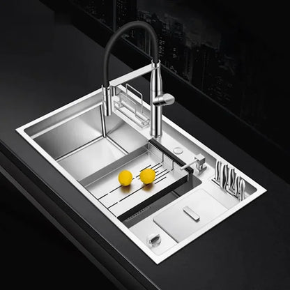 Large Size Nano Meter Cup Rinser Stepped Kitchen Sink 304 Stainless Steel 4mm Thickness Handmade Sinks With Knife Holder