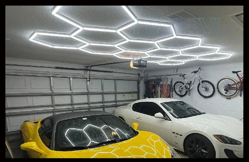 Hexagon LED lighting for Garage Barbecue Shop Barbershop Gym Bar Car Detailing Showroom 4S Workshop Ceiling Light Honeycomb Tube.