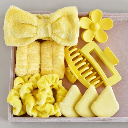 12pcs/set Bow Wash Set for Women Make Up Wash Headband Hair Claws Headwear Hairband Hair Accessories Set.