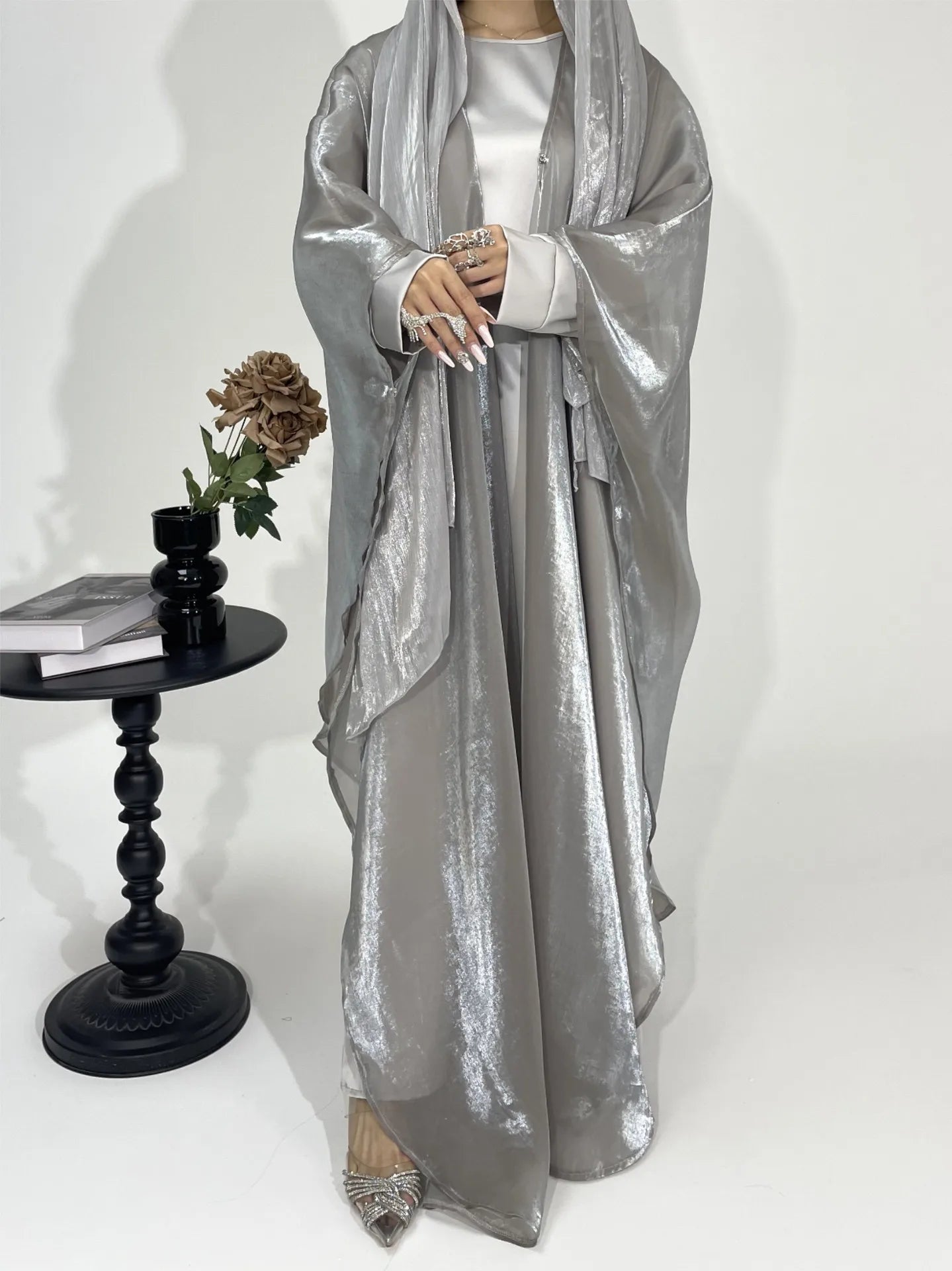 Muslim 2025 New Fashion Women's Solid Color Elegant Casual Trendy Loose 2 Piece Sets Long Sleeve Cardigan Coat Inner Dresses.