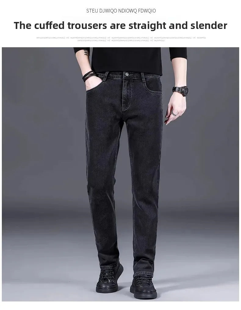 Fashionable Casual Men's Jeans Slim Straight Long Pants Versatile Spring Autumn Winter New Style High Waist Trousers.