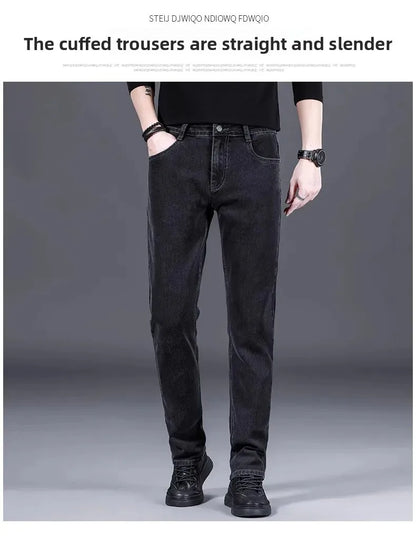 Fashionable Casual Men's Jeans Slim Straight Long Pants Versatile Spring Autumn Winter New Style High Waist Trousers.