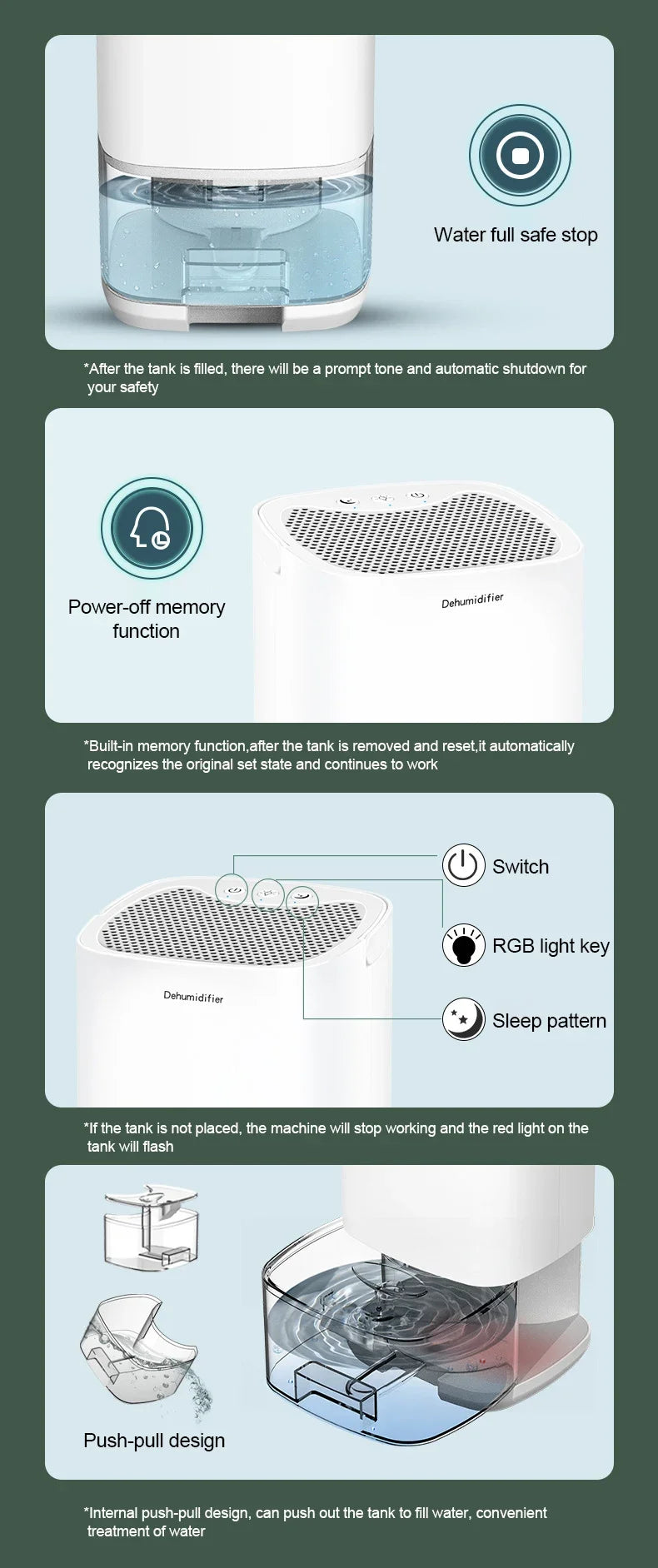 1000ML Air Dehumidifier with Basic Air Filter for Home Room Office Kitchen Moisture Absorbers Machine Anti Humidity Air Dryer.