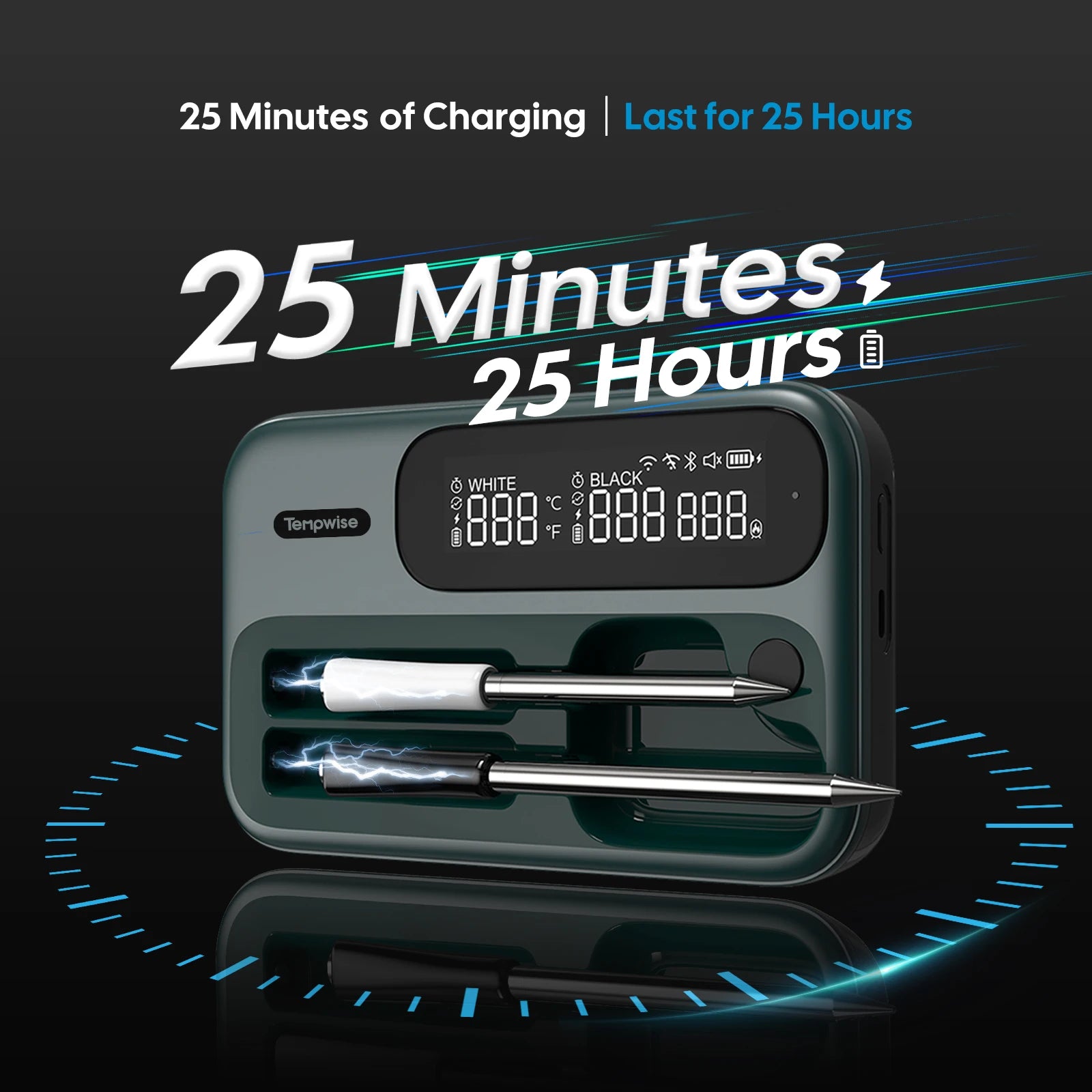 Smart Beef Meat Thermometer Wireless Bluetooth BBQ Thermometer with Long&Short Probes Precision Food Temp Gauge for Cooking.