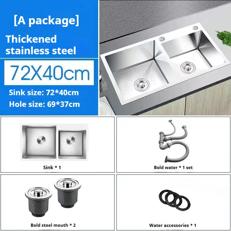 304 Stainless Steel Large Double Sink Kitchen Silver Multifunctional Sinks Household Washbasin Undermount Basin