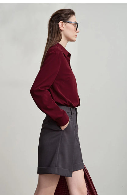 AMII Office Lady Shirt 2025 Autumn New Minimalism thick Long Sleeves Blouse Elastic Cotton Lapel Women's Clothing 12553079