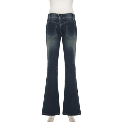 Vintage Y2K Flared Jeans Retro Button-up Low Rise Casual Denim Hose Harajuku 2000er Jahre Hose Basic Aesthetic Mom