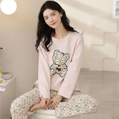 Gebündelte Füße Pyjama Frauen Frühling Herbst Langarm Terylen Baumwolle Frauen Herbst-Winter Plus-Size-Freizeit Herbst Home Wear Set.