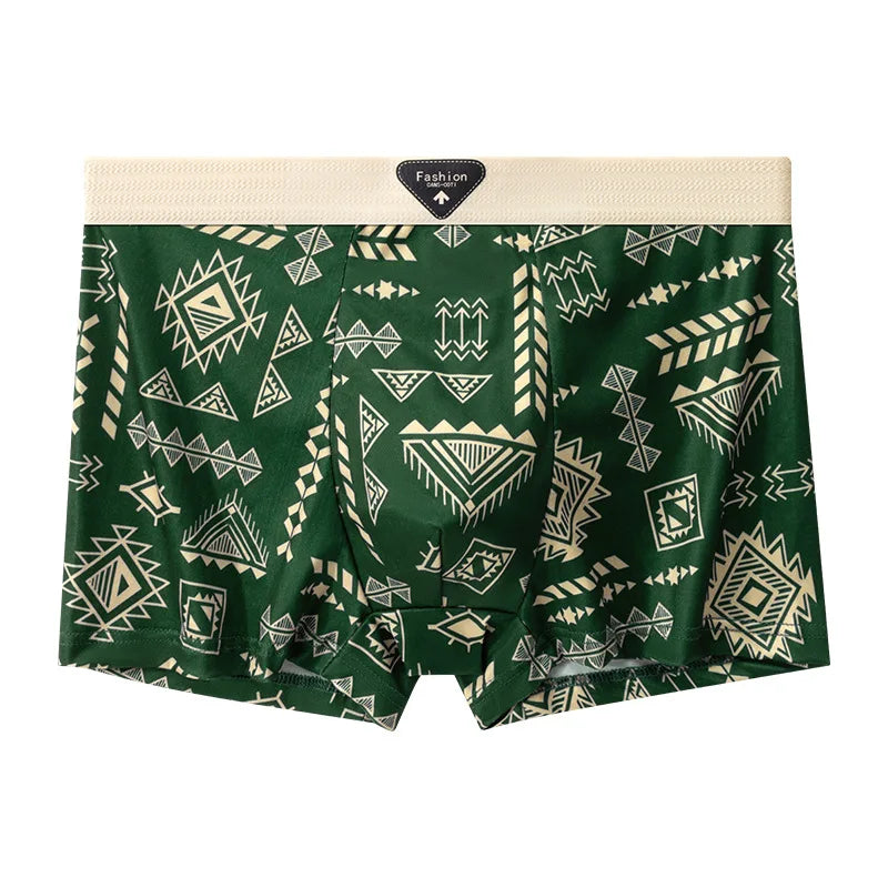 4Pcs Boxer Shorts männer Unterwäsche Eis Seide Unterhose Sexy Höschen Gedruckt Boyshort Atmungsaktive Elastische Dessous Plus Größe L-4XL