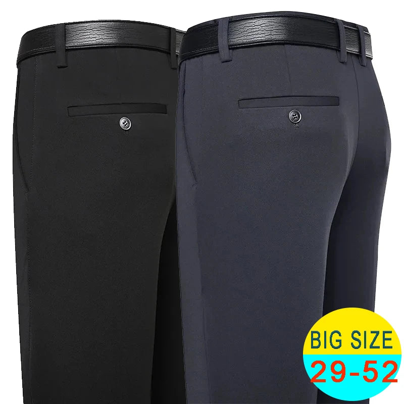 Spring Summer Men's Casual Pants Stretchy Suit Pants Formal Business Trousers Plus Size 46 48 Classic Navy Blue Trousers.