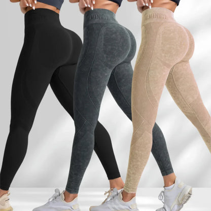 Women Seamless Gym High Waist Yoga Pants Hip Lifting Outdoor Sports Tight Waist Letter Sand Washed Pants Exercise Yoga Leggings.