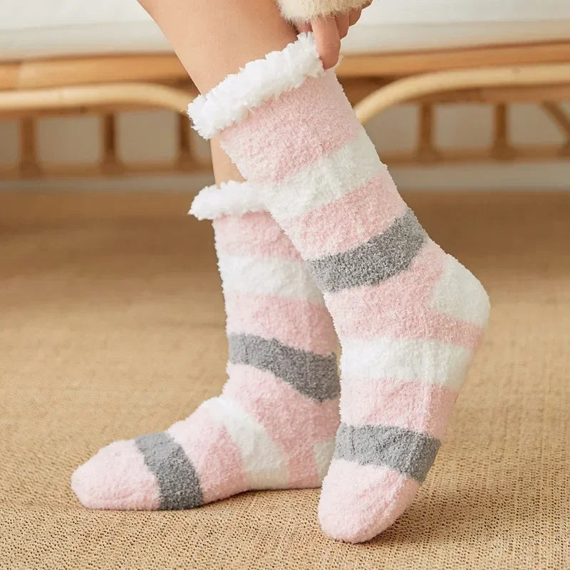 Womens Fuzzy Thermal Sock Plush Grip Hemp Winter Soft Female Home Indoor Warm Bedroom Non slip fluffy Thick Slipper Floor Sock.