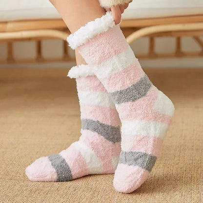 Womens Fuzzy Thermal Sock Plush Grip Hemp Winter Soft Female Home Indoor Warm Bedroom Non slip fluffy Thick Slipper Floor Sock.