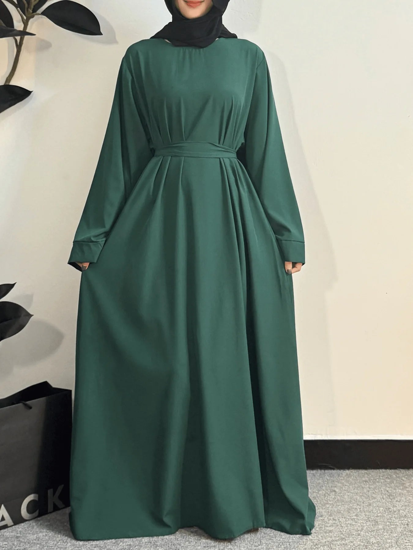 Muslim Abayas Women Kaftans Prayer Dress With Belt Full Sleeve.