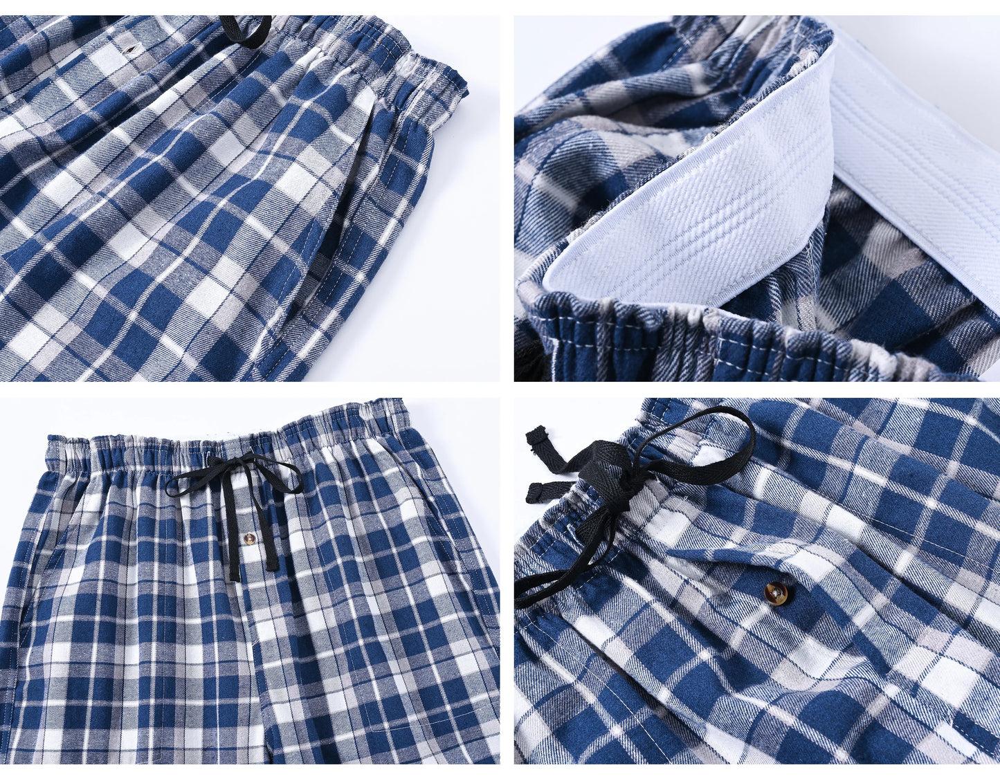 3Pcs Men's 100% Cotton Plaid Pajama Sleeping Pants, Long Plaid Print Sleepwear Pajama Pants with Elastic Waist Homewear.