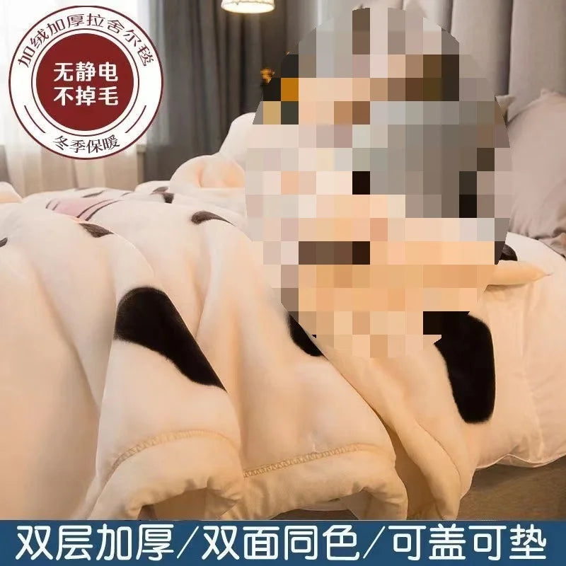 Thiened Double-layer Raschel Blanket Warm Coral Fce Wedding Blanket Single Double Bed Autumn Winter Warmth Cover Blanket