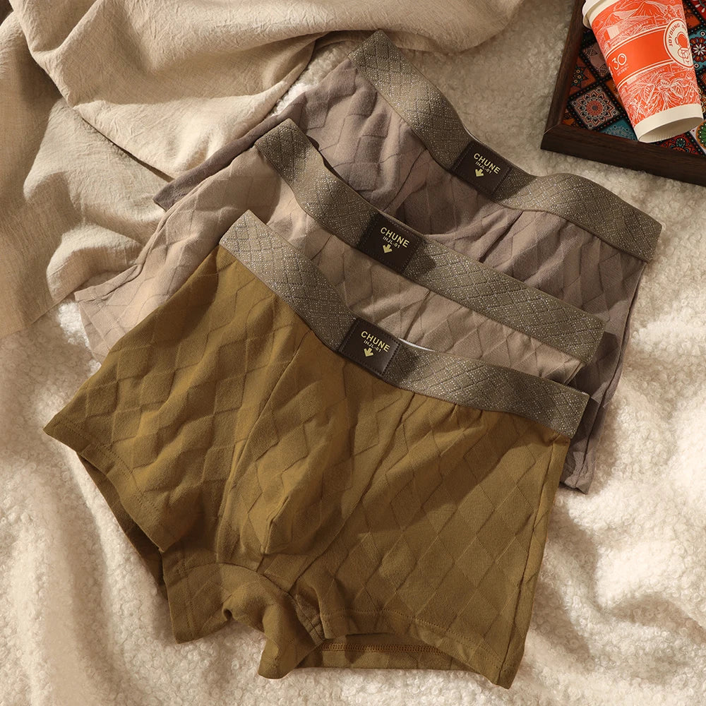 3 Teile/paket 100% Baumwolle Solide Raute Unterwäsche Atmungsaktive Antibakterielle Mesh Schritt Boxer Mann Hohe Elastische Wiast Männer der Höschen