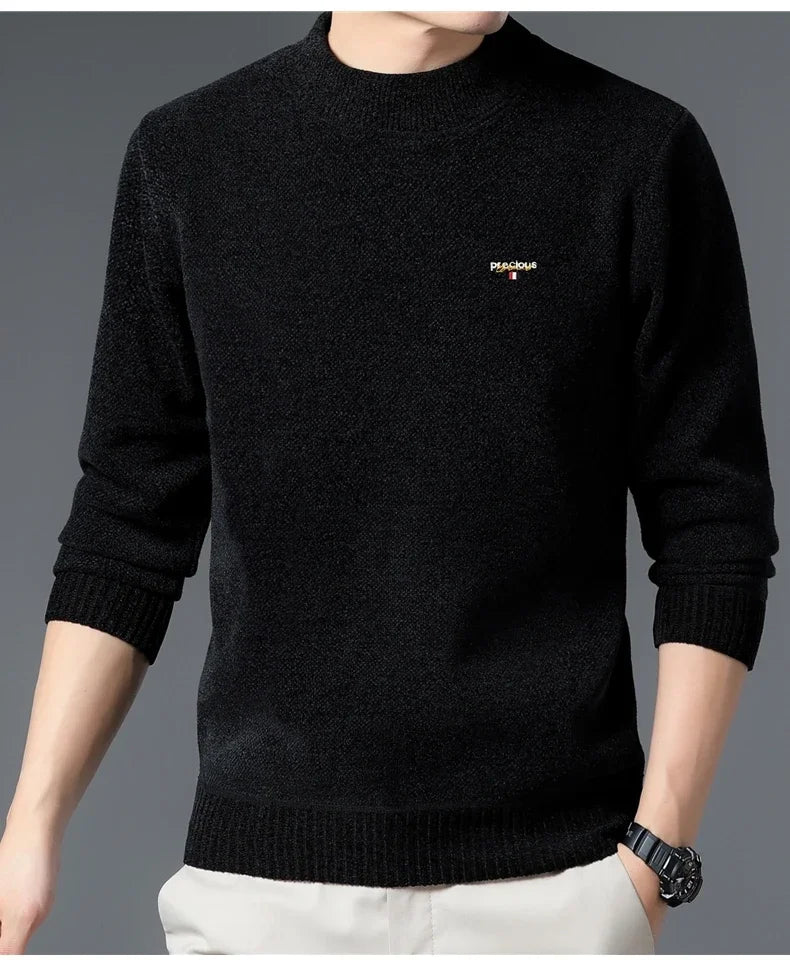 Luxury high-end round neck sweater men's winter trend brand embroidered Korean version casual plush warm thick knitted pullover