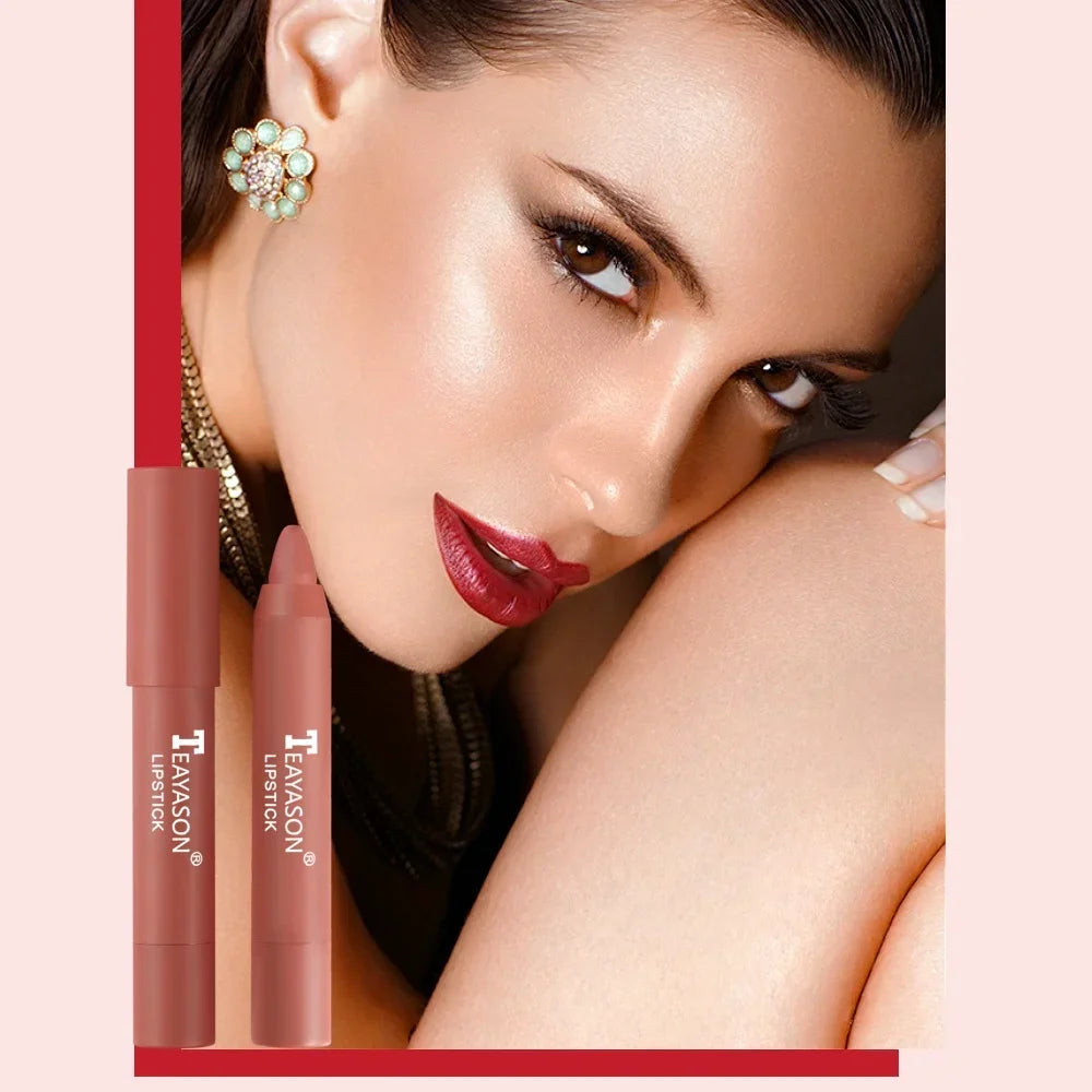 TEAYASON Nude Velvet Matte Lipstick Long Lasting Moisturizing Lip Crayon High Pigment Rotate Lipsticks Pen Woman Cosmetics.