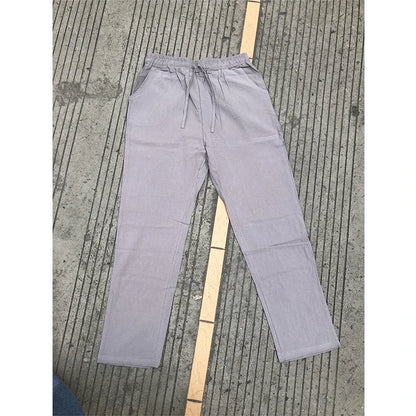 Classic Men Pants Thin Linen Trousers Special Price Fashion Straight Pant Drawstring Elasti Waist Casual Pants.