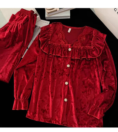 Soft Velvet Pajama Set Women Loose Home Wear Sleeping Velour Autumn Winter New Warm Sleepwear Female Nightie Ins Underwear.