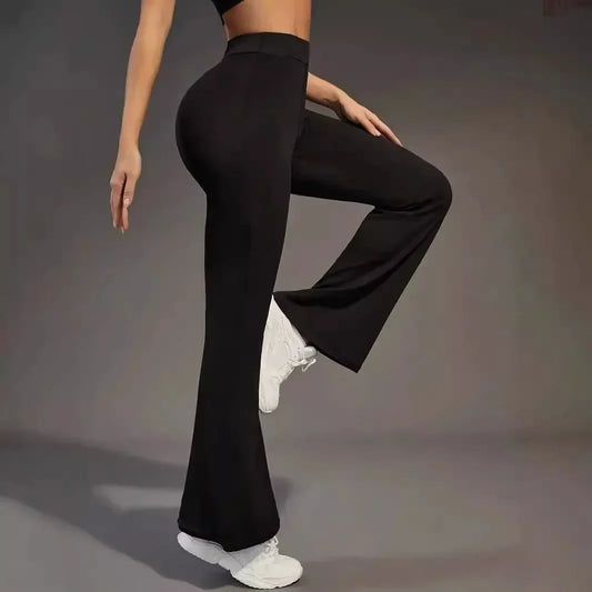 Hohe Taille Haifischform Bell-Bottom-Hose Damen Casual Micro Flared Hose Elastische Basisschicht Lange schwarze Leggings