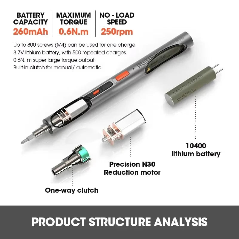 CreationSpace 3,6 V Mini-Elektroschrauber, wiederaufladbarer Schraubendreher-Set mit LED-Licht, 3 Drehmomenteinstellungen, CS0702A, CS701A