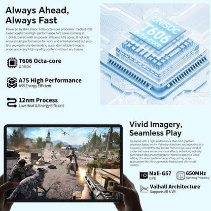 Teclast Tablet P50 Case Android 15 11" T606 8-Core Max 12GB RAM 128GB ROM P50 Case/Keyboard/Mouse/Stylus/Headphone/Stand.