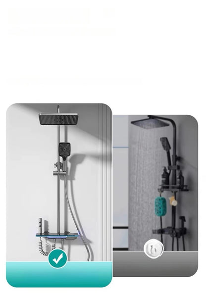 Bathroom Luxury Shower Faucet System with Lights Tempered Glass Shower Set Digital Display Copper Mixer Shower Faucet Set