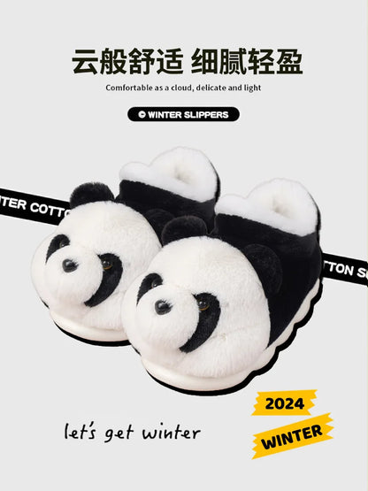New Women Indoor Fluffy Slippers Cute Cartoon Panda Winter Warm Shoes For Couples Soft Plush Light Weight Women Men Home Slipper.