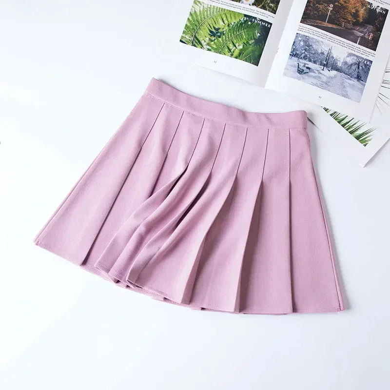 Women Harajuku Sweet Fresh Feeling High Waist Pleated Skirt Elastic Waist Cross Embroidery Skirt Pleated Skirt.
