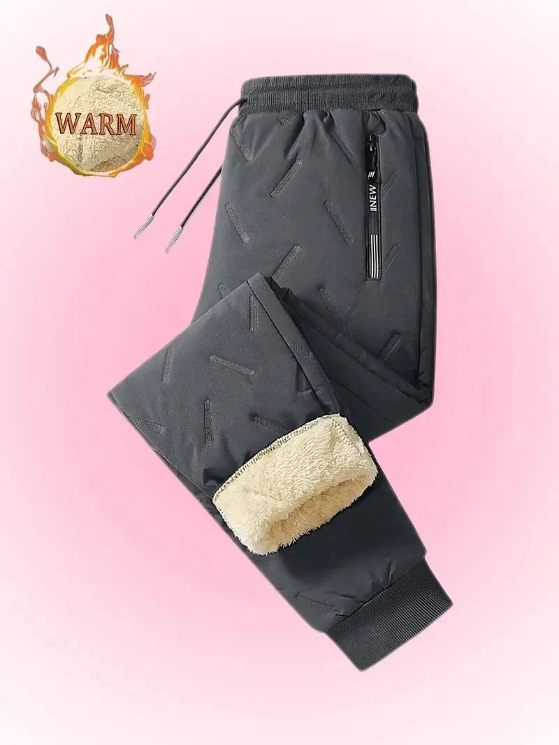 UETEEY Winter Thermal Fleece Pants Men Plush Lambswool Thicken Warm Waterproof Trousers Man Casual Windproof Joggers Sweatpants