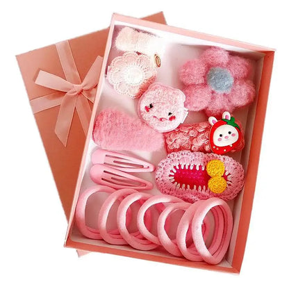 18 Pcs Hair Clip Set Cute Hair Accessories Girl Cartoon Hair Clip Headwear Bow Flower Animal Hairpin Hair Ring Box Not Included