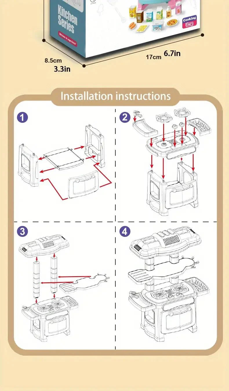 Mini Kitchen Counter Play Set DIY Simulated Cooking Food Tableware Play House Role Play Pretend Game Toy Gift Kid Boy Children.