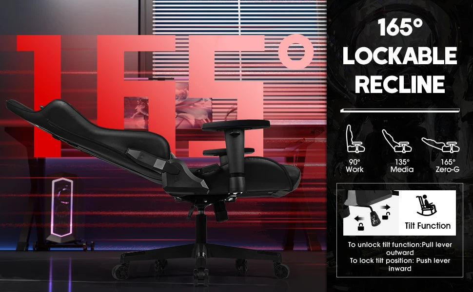 AUTHMIC Ergonomischer Gaming-Stuhl mit verstellbaren Armlehnen, verstellbarer Rückenlehne, PU-Ledersitz für den Rennspielaufbau im Home Office