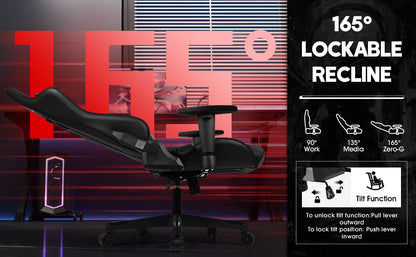 AUTHMIC Ergonomischer Gaming-Stuhl mit verstellbaren Armlehnen, verstellbarer Rückenlehne, PU-Ledersitz für den Rennspielaufbau im Home Office